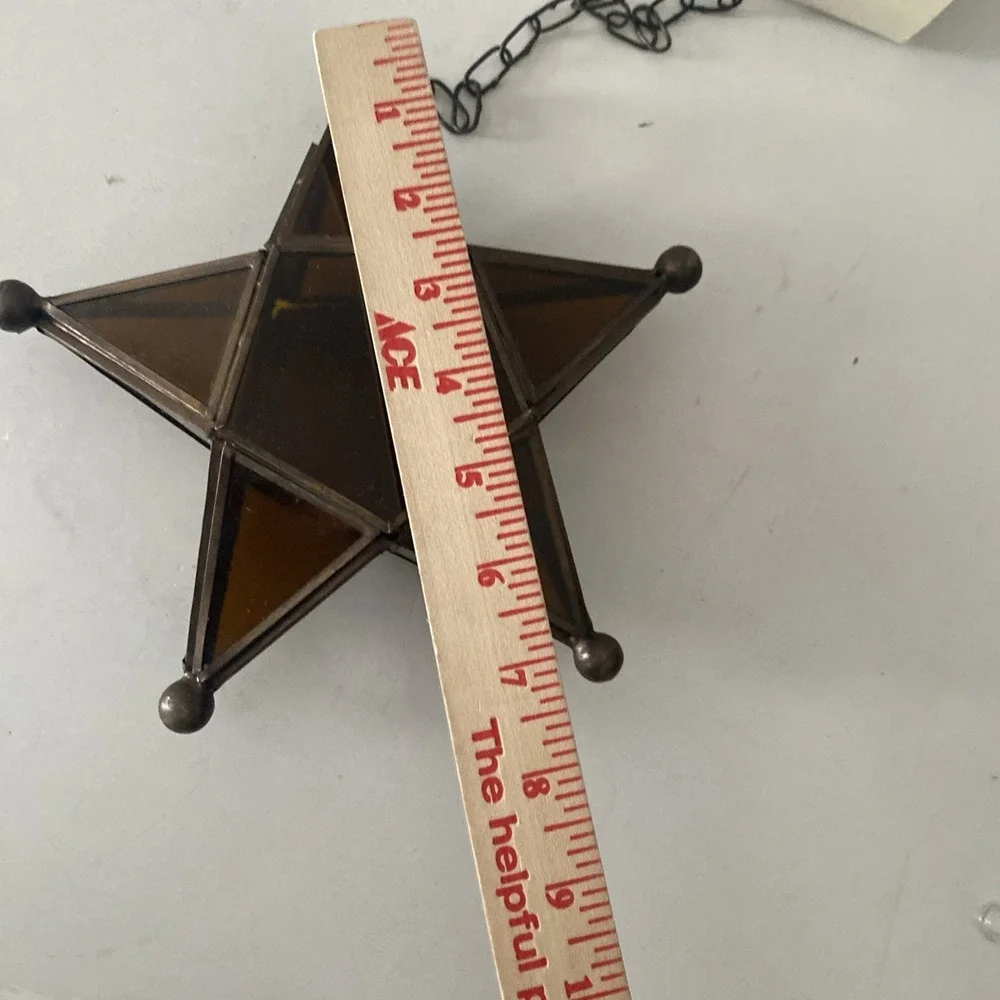 Pier 1 Amber Moroccan Star Lantern Candle Holder Leaded Glass 8